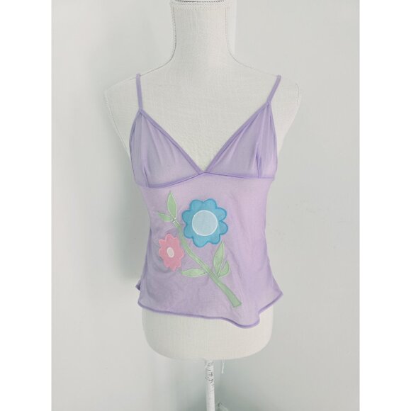 Victorias Secret Y2K Floral Sheer Purple V-Neck Sleeveless Cami Camisole Top M - Picture 1 of 9